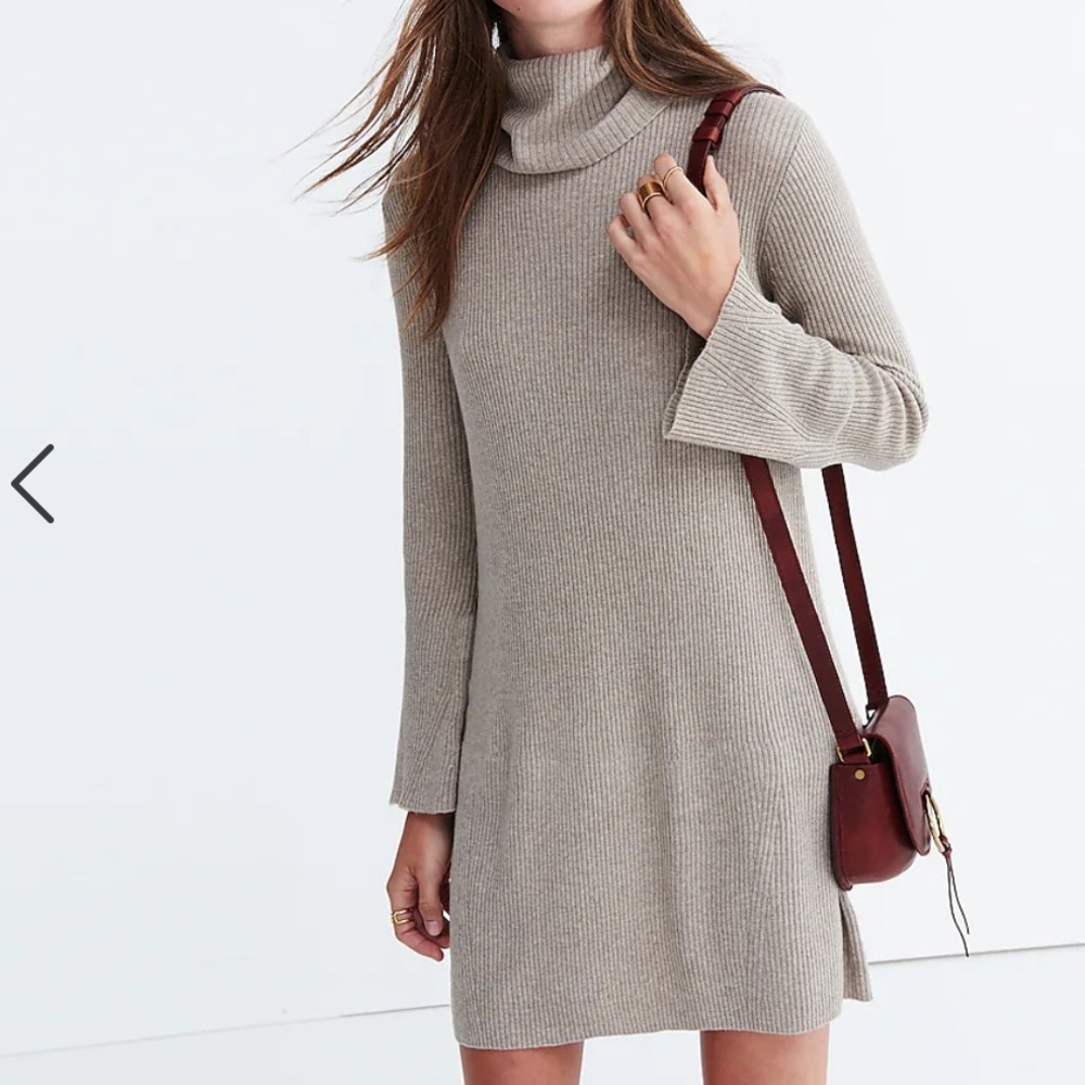 Madewell- Bell-sleeve Turtleneck Sweater-Dress- color dark grey- size small